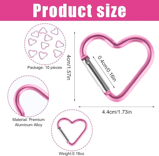 Ouligay 10pcs Cute Heart Shaped Carabiner Star Carabiner Heart Shaped Backpack - Image 4
