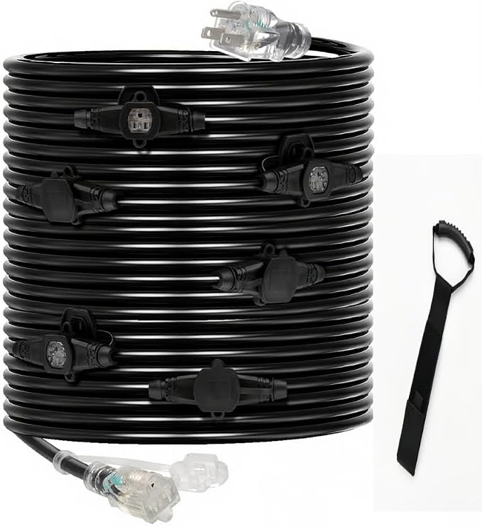 50FT 14 Gauge Heavy Duty Multi-Outlet Outdoor Extension Cord, 7 Evenly Spaced by lalarodia