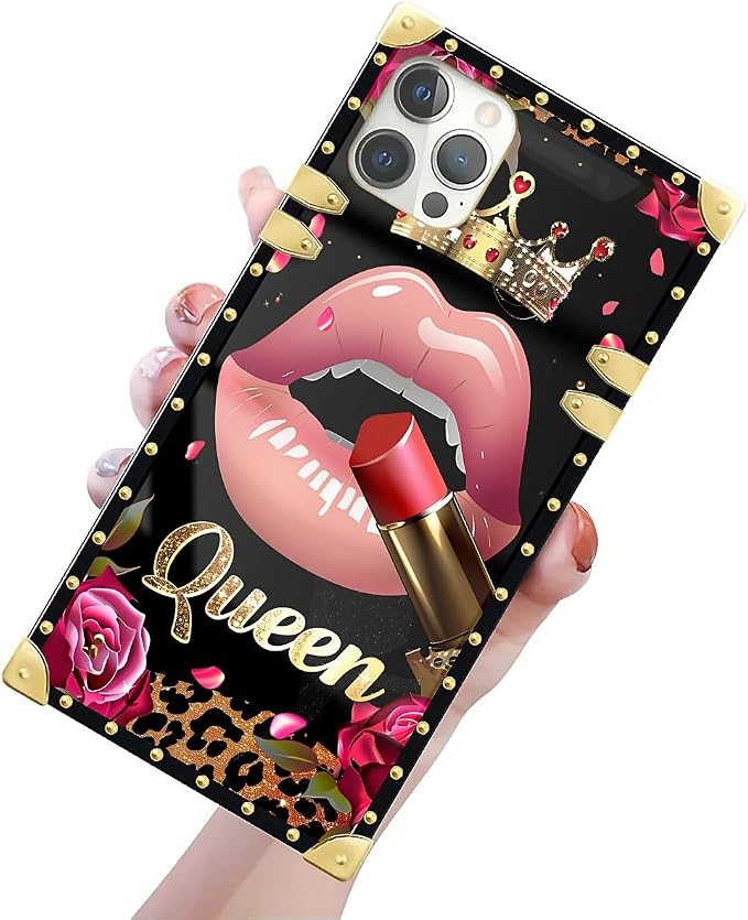 Compatible with iPhone 12 Pro Max Case, Glitter Red Rose Queen Leopard Lipstick - Image 3