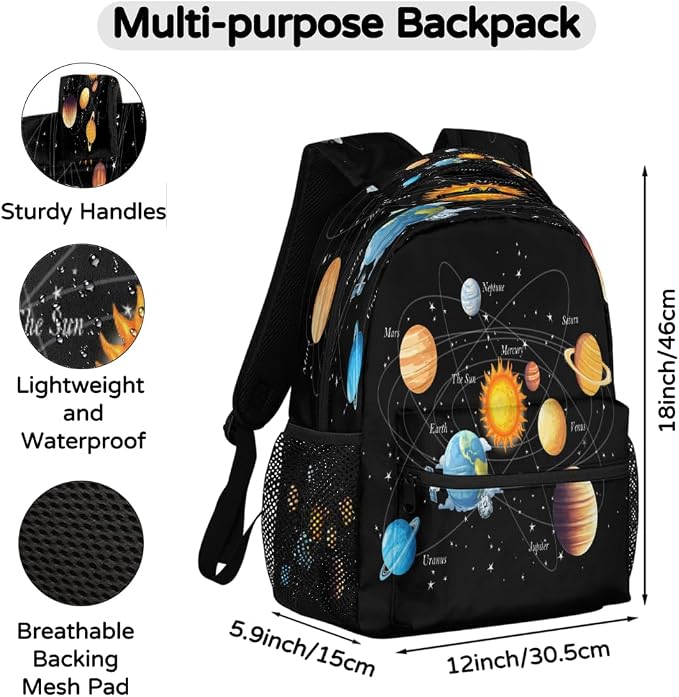 Backpacks Space Solar System School Bag Student Bookbag Adjustable Shoulder - Image 2