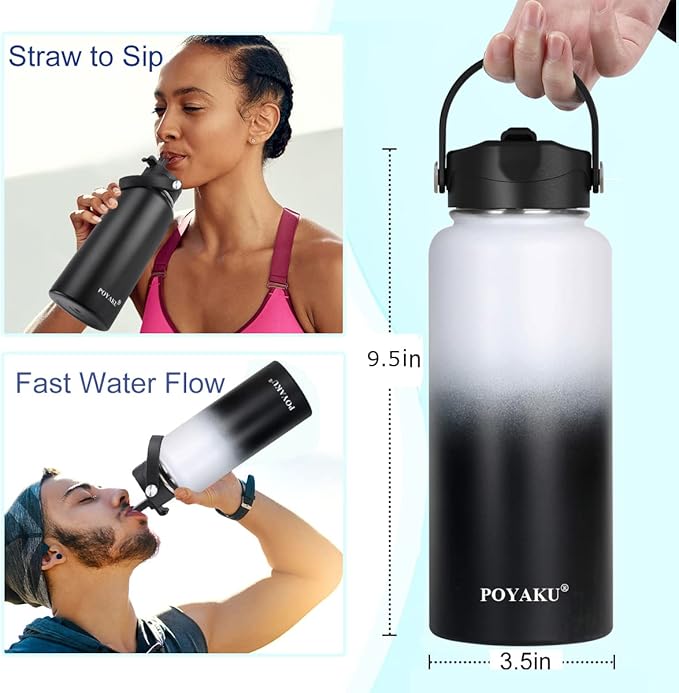 Water Bottle Insulated 32oz 40oz 64oz 128oz Straw Lid Spout Lid & 3 Lids - Image 3