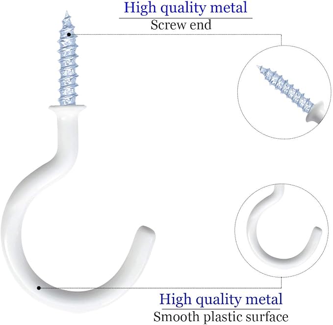 12 Pack Vinyl Coated Ceiling Hooks, Screw-in Mug Hooks - Image 2