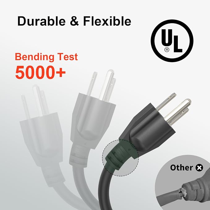 Outdoor Extension Cord Waterproof 5 FT, Flexible 100% Copper 3 Prong Extension - Image 3