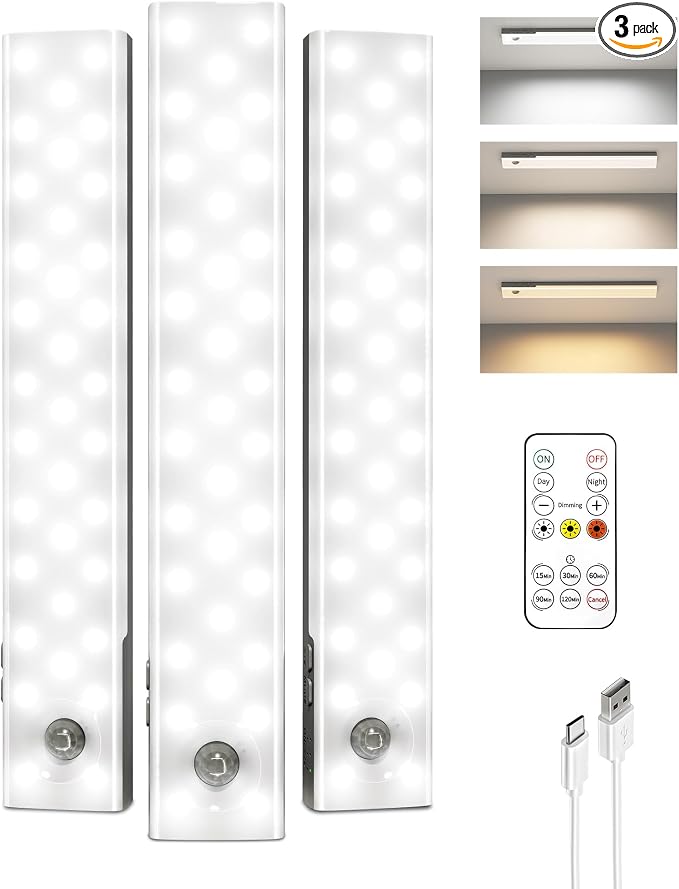 EZVALO 3-Pack Under Cabinet Lighting, 2000mAh Rechargeable Wireless Motion by EZVALO