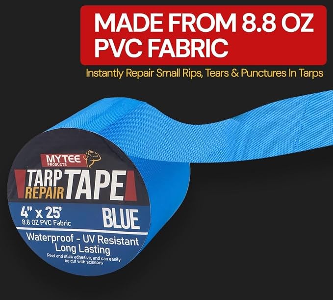Mytee Products 4" x25' Blue Vinyl Tarp Repair Tape Kit – Heavy Duty 8.8oz Peel - Image 3