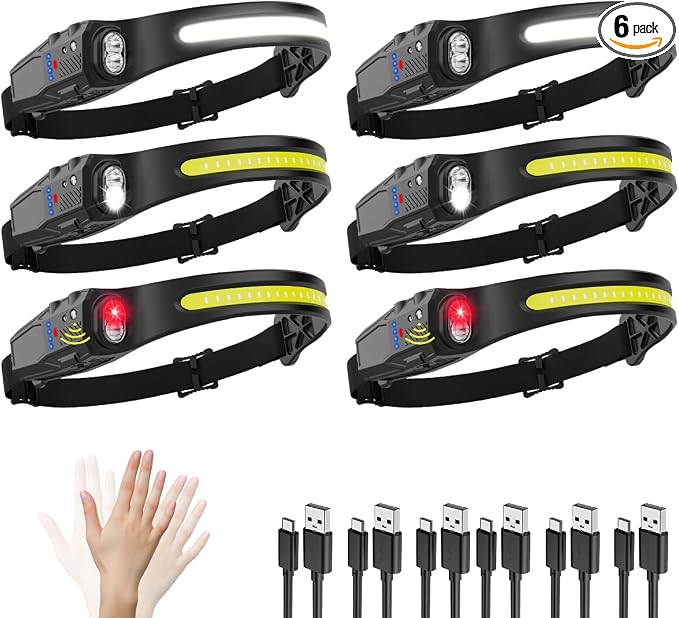Headlamp Rechargeable 6Pack, 230° Wide Beam LED Headlamp, 7Mode Headlamps by KYEKIO
