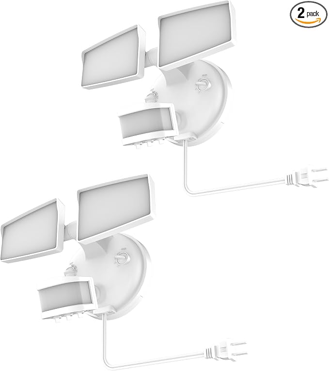 HALO Next Gen AC Plug & Cord LED Security Floodlight, Twin Head w/Motion Sensing by HALO