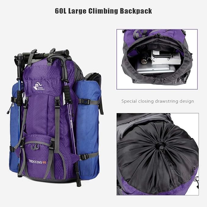 Bseash 60L Waterproof Hiking Camping Backpack - Image 5