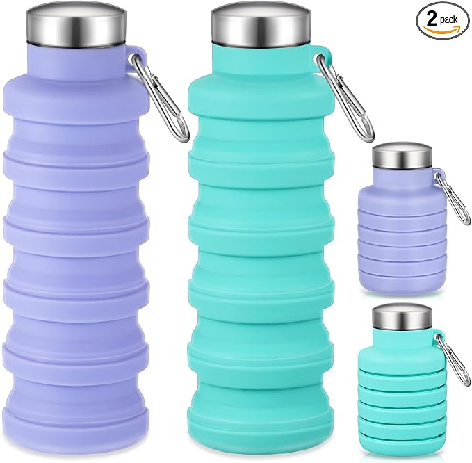 Baderke 2 Pcs Collapsible Water Bottles 17oz Silicone Travel Foldable Portable by Baderke