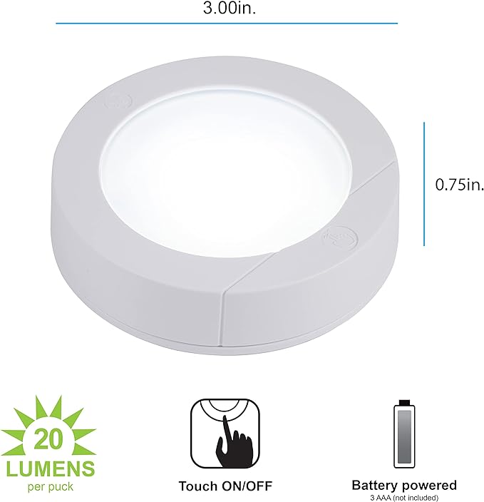 GE Wireless LED Tap-Lights, Battery Operated, 20 Lumens, Touch-Activated Puck - Image 2