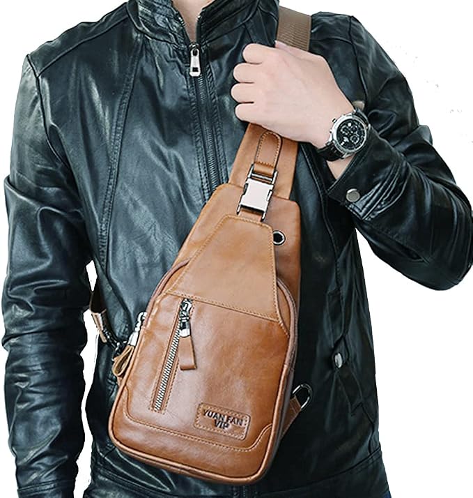 Hebetag Leather Sling Bag Hiking Daypack - Image 2