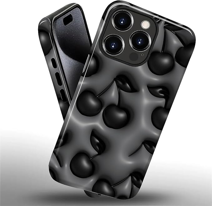 for iPhone 11 Pro Case, HL2 Cute Cool Cherry Black Hybrid 2 Layer Hard Shell - Image 2