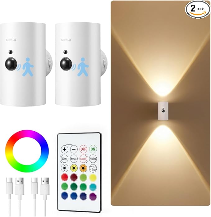 EZVALO Motion Sensor Wall Sconces, Battery Operated Wall Lights by EZVALO