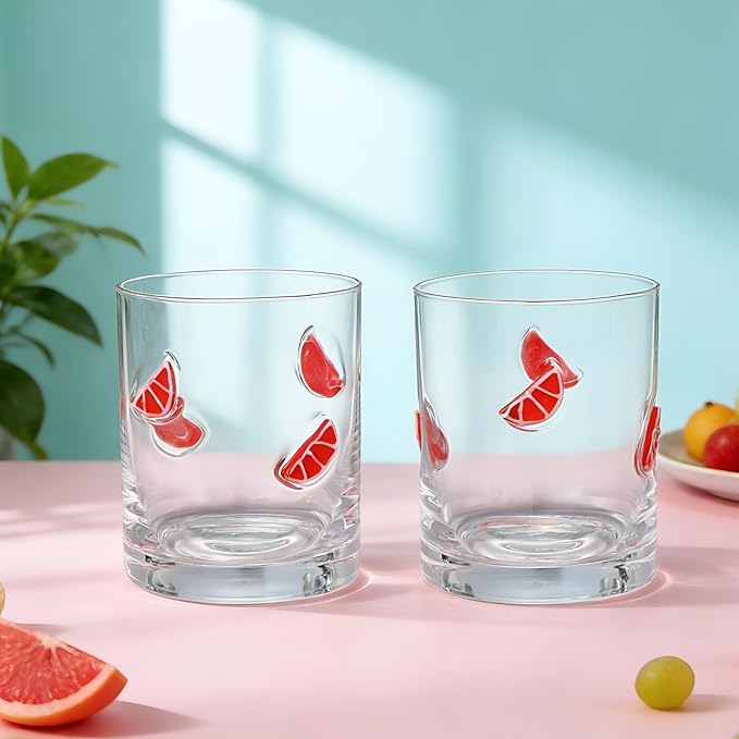 Skylety 2 Pcs Grapefruit Icon Juice Glasses Fruit Drinking Cups Retro Old by Skylety