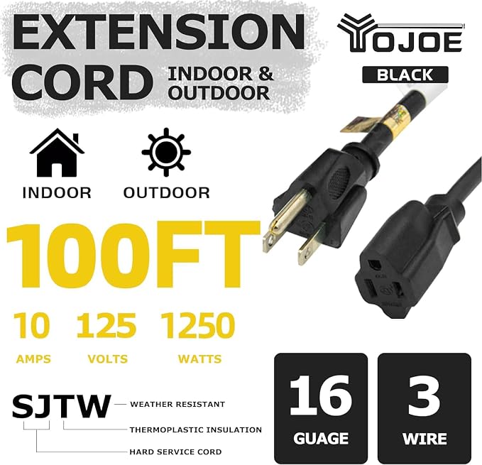 YOJOE Indoor Outdoor Extension Cord, 3 Prong 10A Weatherproof Power Cord - Image 2