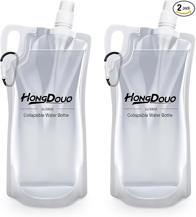 2 Pack Collapsible Water Bottles, 1L Hiking Water Flasks - 33oz BPA-Free by Unknown