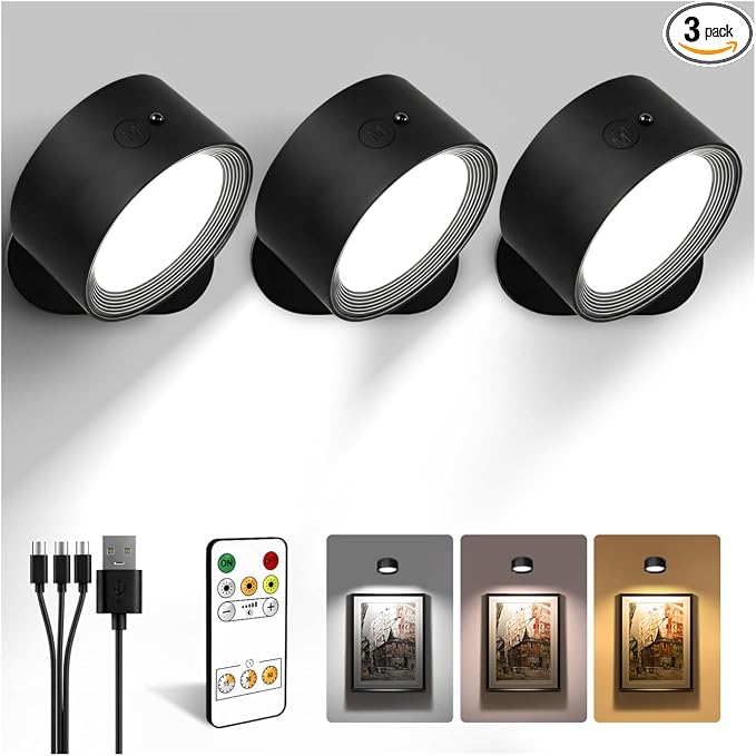 LED Wall Mounted Lights, Rechargeable Wall Sconces by AMETHEUS