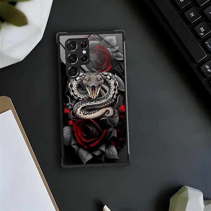 for Samsung Galaxy S23 Ultra Case, Entwined Rose Snake Pattern Graphic Design - Image 3