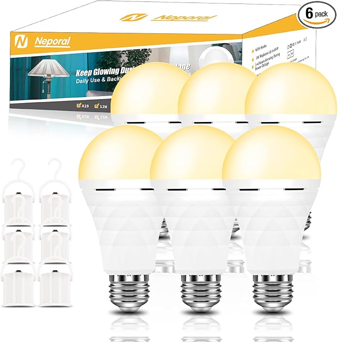 Neporal A19 Rechargeable Light Bulbs, Socket Rechargeable Emergency Light Bulb by Neporal