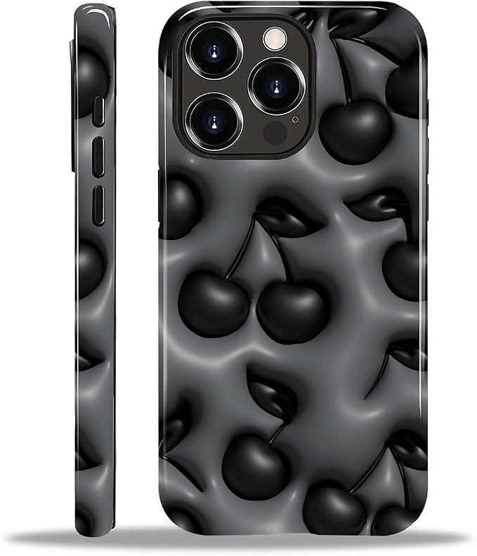 for iPhone 12/12Pro Case, HL2 Cute Cool Cherry Black Hybrid 2 Layer Hard Shell by Unknown