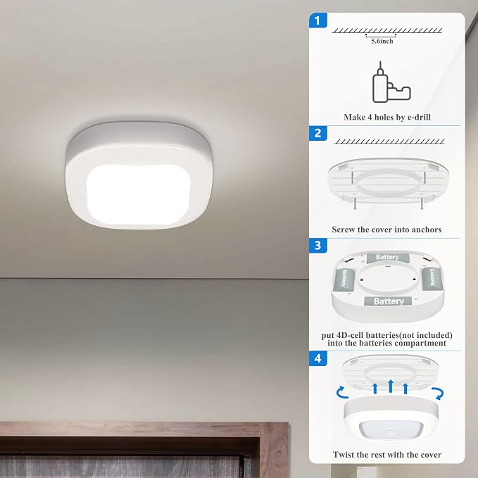 WhitePoplar Closet Light, Battery Operated Ceiling Motion Sensor LED Light - Image 8