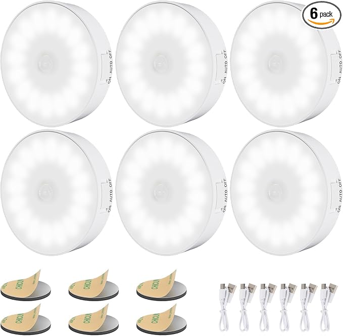 6 Pack Motion Sensor Light Indoor, USB Rechargeable Night Light, Long Last by Electight