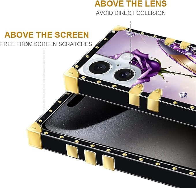 Compatible with iPhone 16 Case, High Heeled Purple Diamond Rose Luxury Golden - Image 5