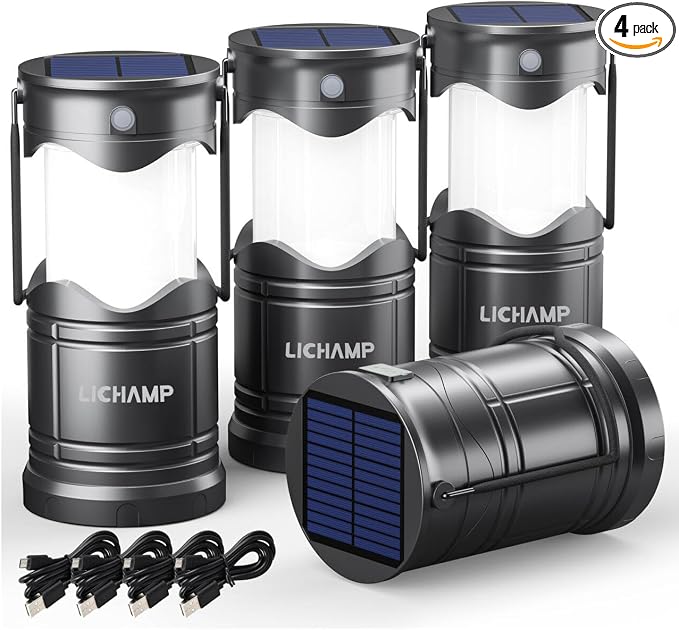 Lichamp 4-Pack Solar Camping Lantern, USB Rechargeable LED Lanterns Battery by Lichamp