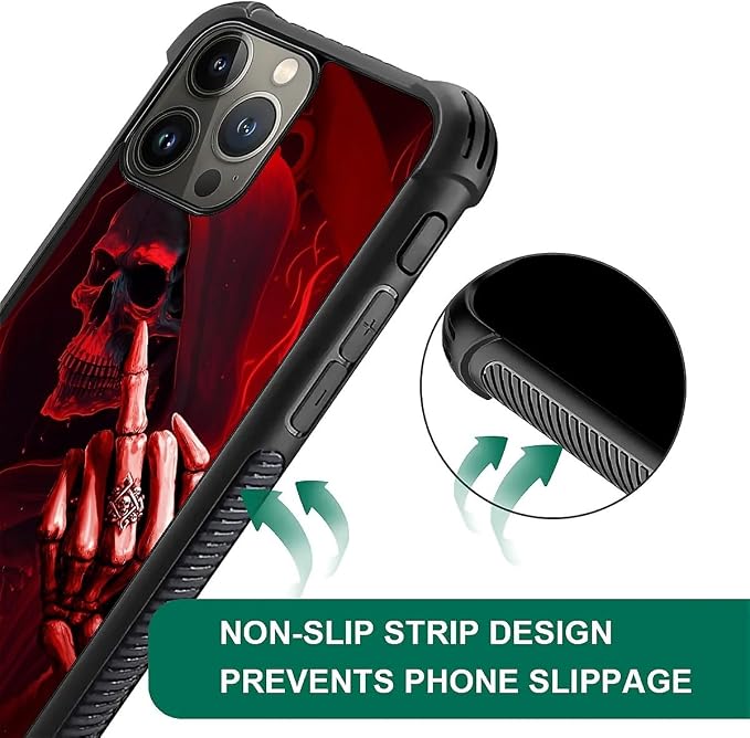 for iPhone 15 Pro Max Case, Gestures Funny Skull Pattern Graphic Design Girl - Image 7