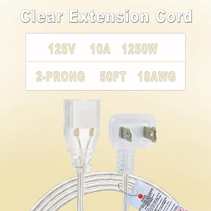 50FT Extension Cord, Flat Plug Extension Cord Indoor/Outdoor, 2 Prong, - Image 2