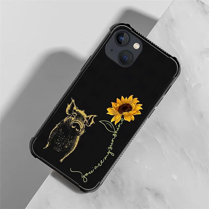 for iPhone 13 Mini Case, Pig Sunflower Yellow Sunshine Pattern Made of Soft - Image 2