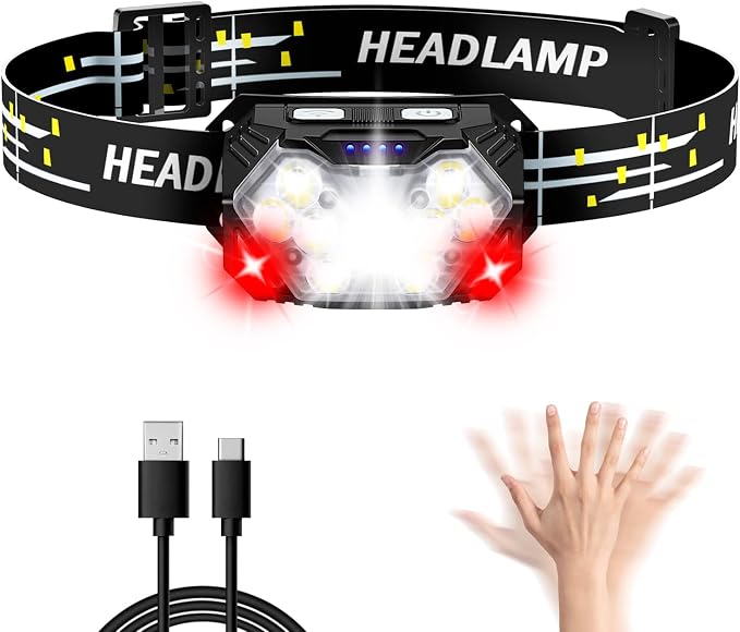Lsnisni 9 LED Headlamp Rechargeable, 2000 Lumen Super Bright 10 Modes Motion by Lsnisni