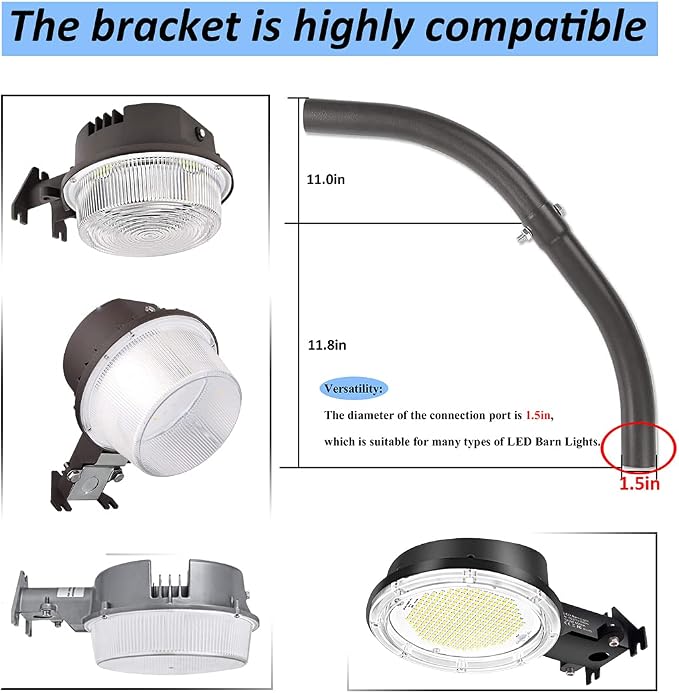 ledmo Mounting Arm for LED Barn Light Adjustable Angle Sturdy Black Aluminum - Image 2