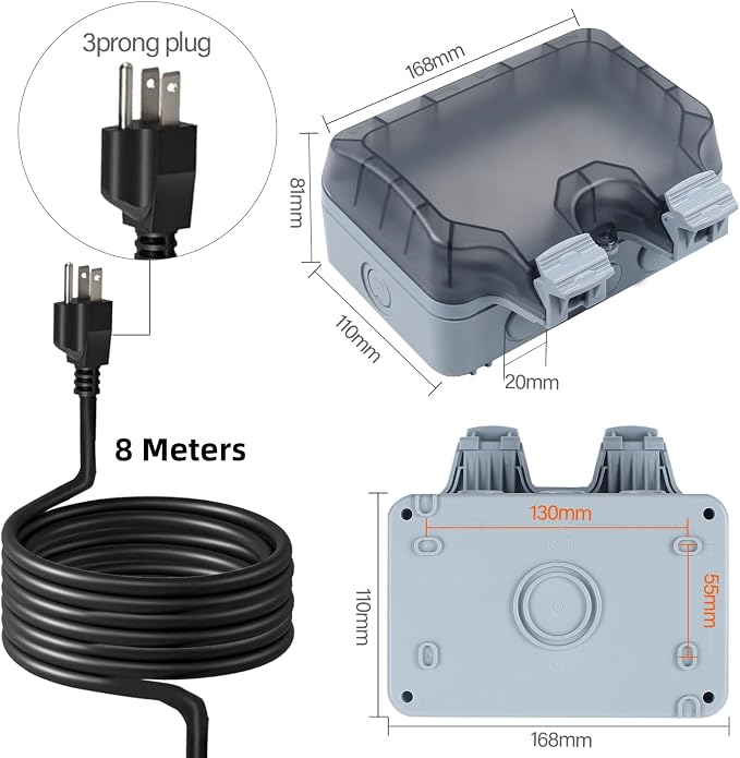 Outdoor Power Outlet Box with 26.3Ft Extension Cord, NEMA 5-15R, STW 14 AWG - Image 2