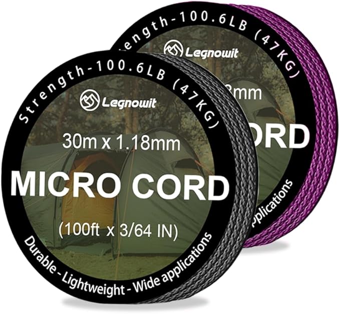 Micro Paracord, 2 Pack 1.18mm x 100ft Thin Mini Utility Braided Small Paracord by Legowitoutdoor