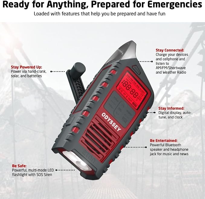 Eton Odyssey Hand Crank NOAA Weather Radio, All Band Emergency Radio, AM/FM - Image 4