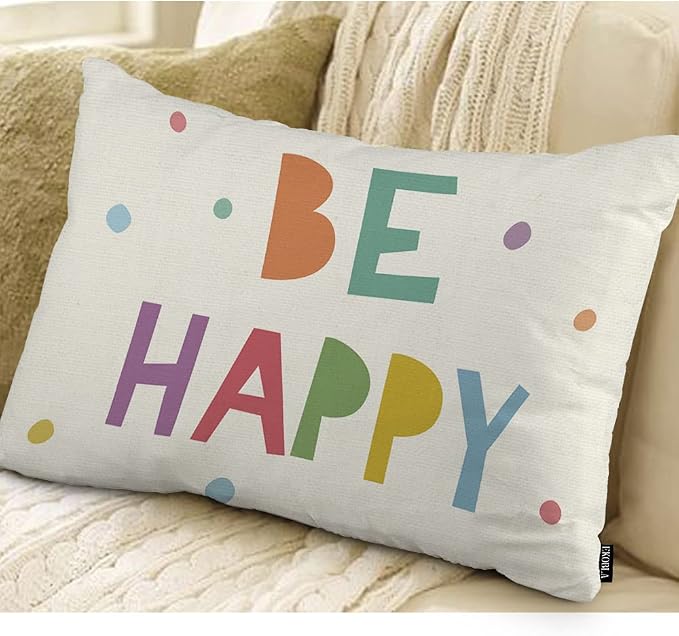 EKOBLA Be Happy Home Decorative Rectangle Pillow Cases Colorful Dots Cheerful - Image 2