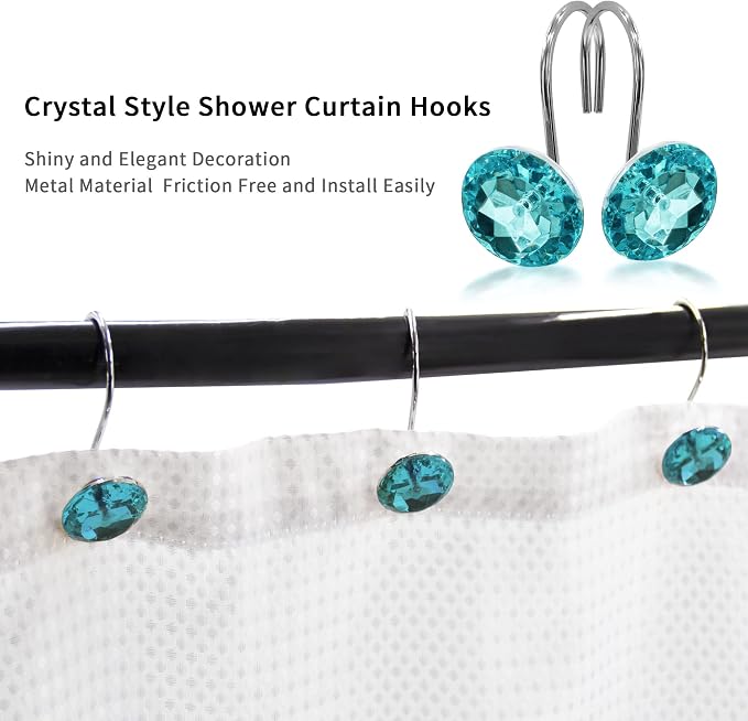 MitoVilla Teal Blue Shower Curtain Hooks Rings, Metal Shower Hooks - Image 3