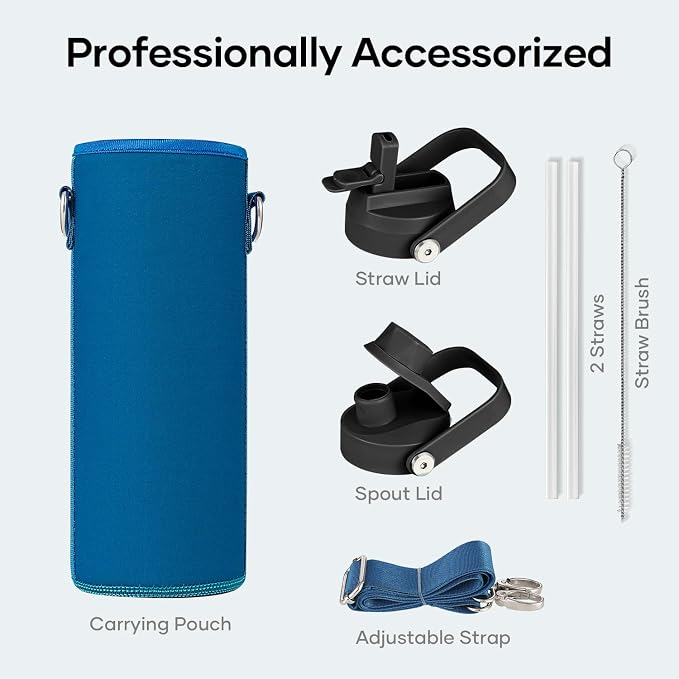 BUZIO 24 oz Insulated Water Bottle, Stainless Steel Wide Mouth Water Flask - Image 6