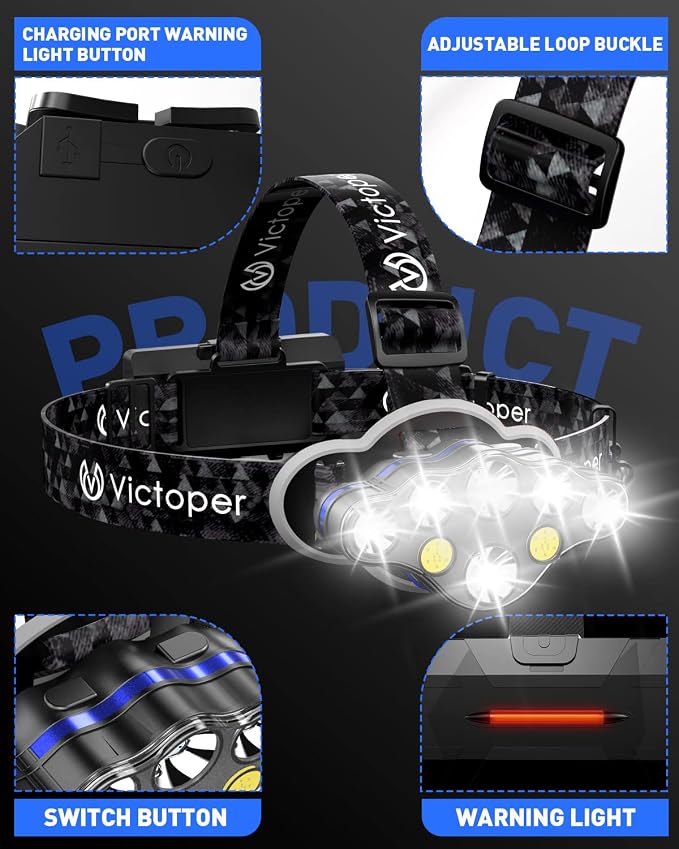Victoper Rechargeable Headlamp 2 Pack, 8 LED High Lumen Bright Head Lamp - Image 5