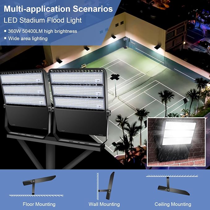 Outdoor LED Stadium Flood Lights 2400W Equivalent Super Bright 52200LM Wall - Image 4