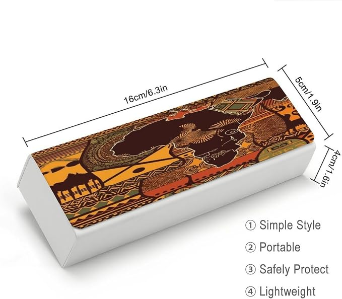 African Map Ethnic Pattern Eyeglass Case Spectacle Case Slim PU Leather - Image 2