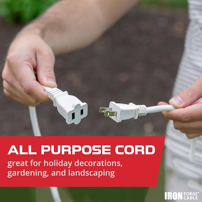 Iron Forge Cable 2 Prong Outdoor Extension Cord 25 ft, 16/2 SJTW 25 Foot White - Image 4