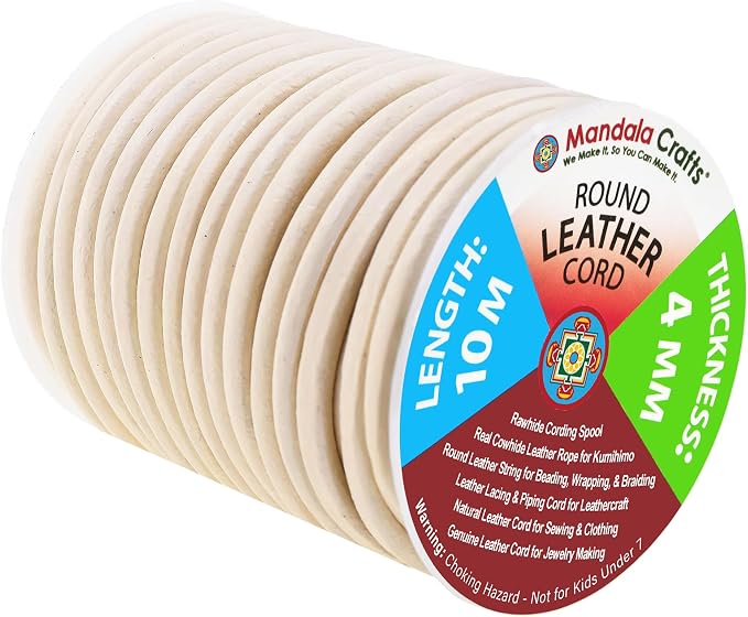 Mandala Crafts Round Genuine Cream Leather Cord by MandalaCrafts