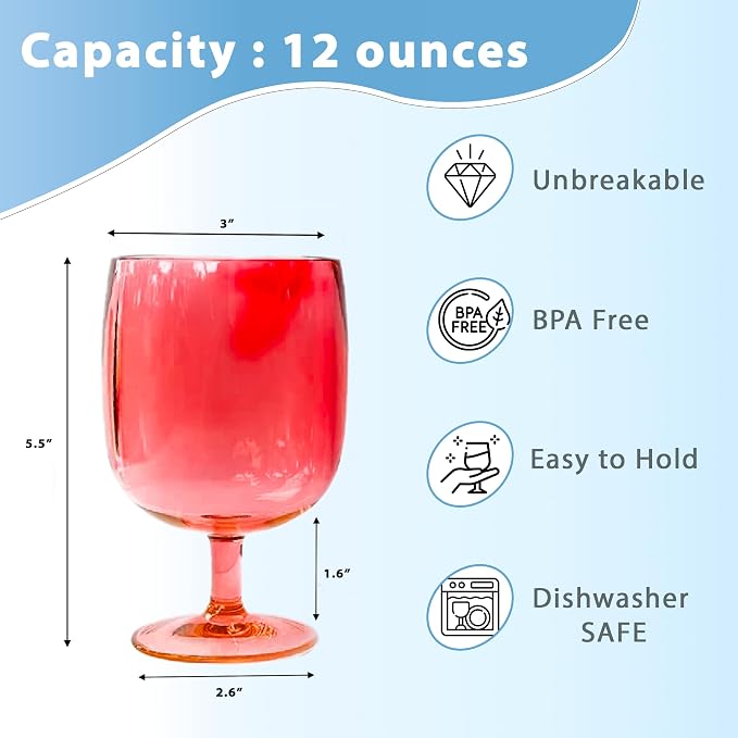 Lily's Home Unbreakable Plastic Wine Glasses Set of 8, 12 oz Shatterproof - Image 2