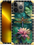 Compatible with iPhone 13 Pro Max Case, Colourful Dragonfly Pink Lily Pads by Unknown