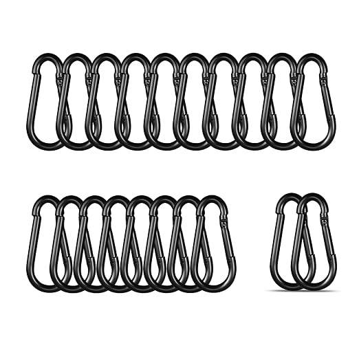 Black Carabiner, Heavy Duty Galvanized Steel Spring Snap Hook Carabiner Clips by High-PQ