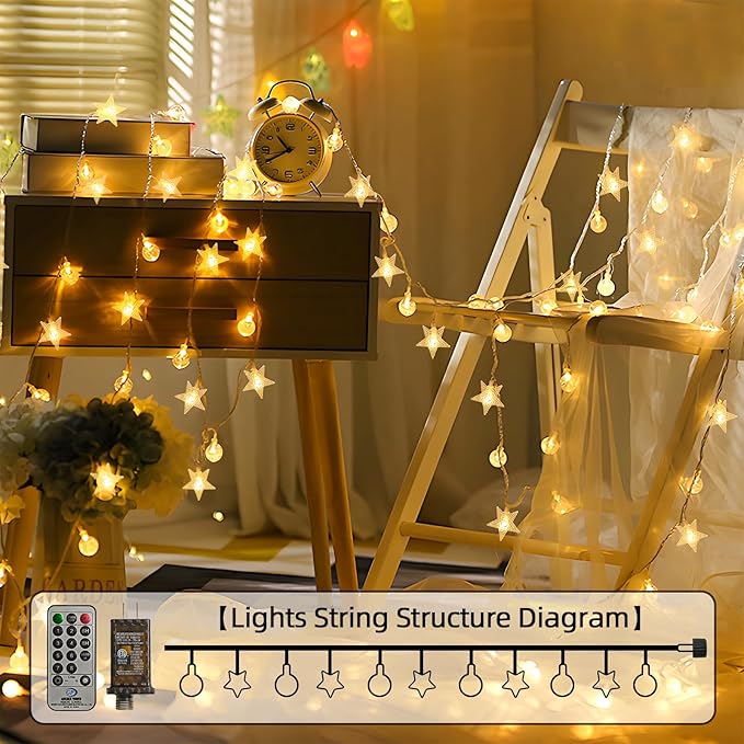 Crystal Globe & Star String Lights Plug in - 72 FT 160 LED Star Fairy String - Image 7