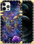 Compatible with iPhone 12 Case, Glistening Golden Butterfly Vibrant Purple Blue by Unknown