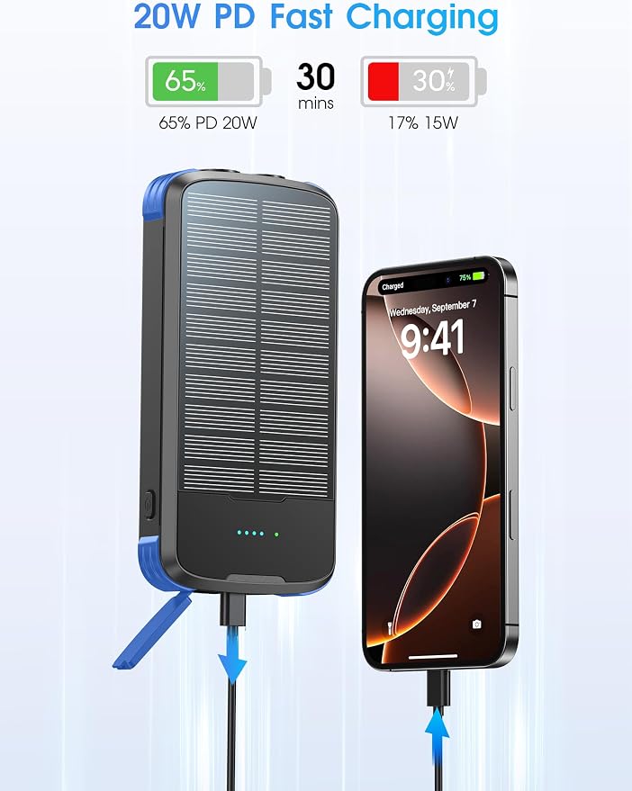 Solar Charger Power Bank, PD 20W Fast Charging External Batter, 40000mAh - Image 4